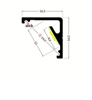 Profil hliníkový rohový, CABI12E, anodovaný, 16,5x16,5x2000mm, 18W/m