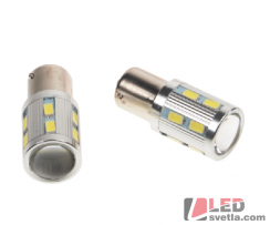 Autožárovka BA15S, bílá, 12-24V, 16LED, s čočkou