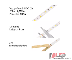 Pásek LED, 60x2835SMD, 12V, 4,8W/m, zelený