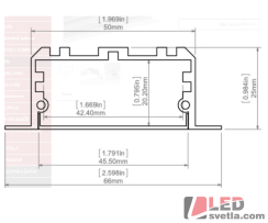 Profil hliníkový LARKO50, 50x25x2000mm, 100W/m, stříbrný elox