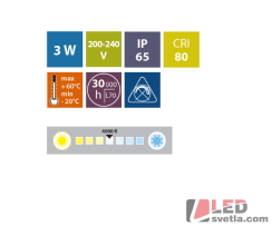 LED světlo nástěnné REVOS, 3W, IP65, 78x92x68mm, černé, PW (neutrální bílá)