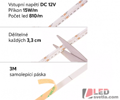 Pásek LED COB, 12V, 15W/m, RGB