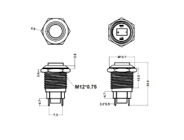 Tlačítkový vypínač M12 250V/5A kovový